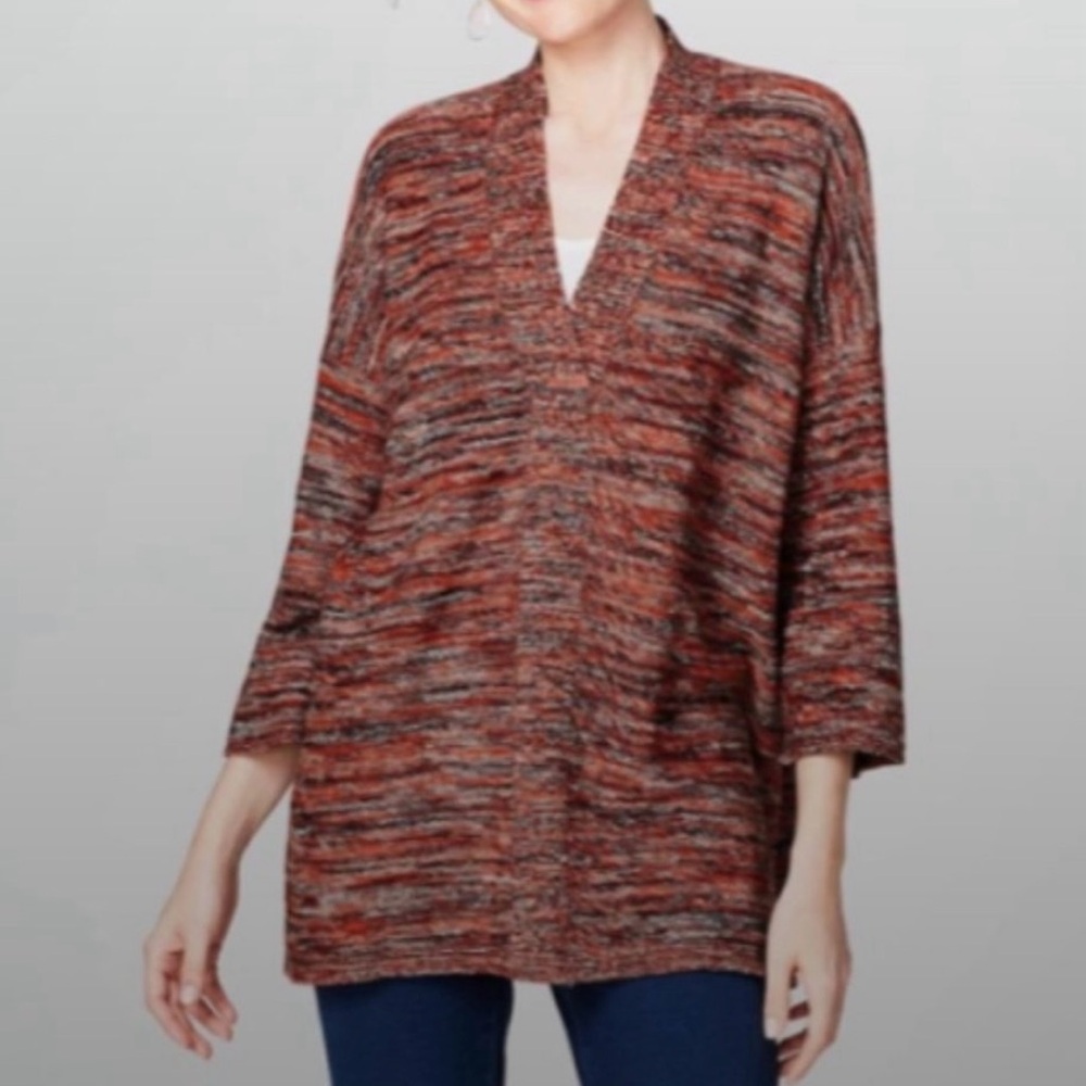 J. Jill Pure Jill Womens Space Dyed Marled Knit V-Neck Kimono Sweater 3X Cotton
